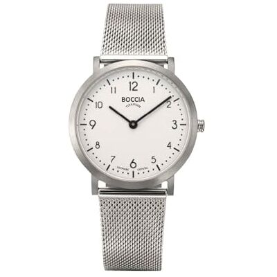 Boccia Titanium 3335-03 Montre à quartz pour femme en titane 34 mm avec verre saphir, bracelet en acier inoxydable milanais, ultra plate, 6,2 mm, étanche 5 bars, mouvement Miyota Boccia Titanium 3335-03 Montre à quartz pour femme en titane 34 mm avec verre saphir, bracelet en acier inoxydable milanais, ultra plate, 6,2 mm, étanche 5 bars, mouvement Miyota