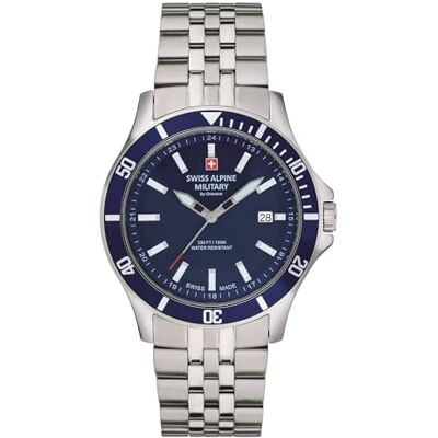 Alpine 7022.1 Montre à quartz analogique pour homme en acier inoxydable, Acier/Acier/Bleu 1135sam, Bracelet Alpine 7022.1 Montre à quartz analogique pour homme en acier inoxydable, Acier/Acier/Bleu 1135sam, Bracelet