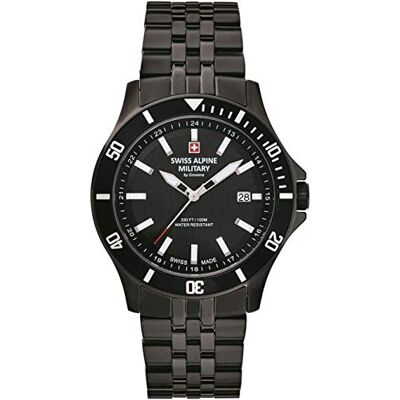 Alpine Montre analogique à quartz 7022.1 pour homme en acier inoxydable, Noir/noir 1177sam, Bracelet Alpine Montre analogique à quartz 7022.1 pour homme en acier inoxydable, Noir/noir 1177sam, Bracelet