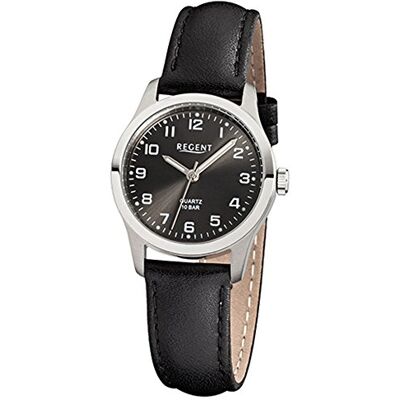 REGENT Montre pour femme avec bracelet en cuir en titane Boîtier et boucle ardillon, petite légère, chiffres arabes, 10 bar, quartz, 27 mm de diamètre, gris foncé, sangles REGENT Montre pour femme avec bracelet en cuir en titane Boîtier et boucle ardillon, petite légère, chiffres arabes, 10 bar, quartz, 27 mm de diamètre, gris foncé, sangles