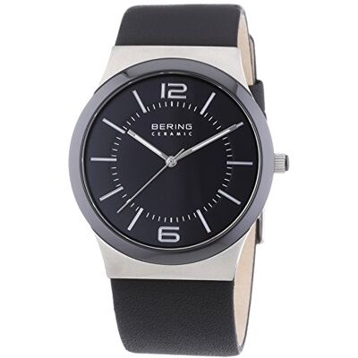 BERING Time 32239-000 Montre Homme Quartz Analogique Bracelet Cuir Noir, Noir/Noir, sangle BERING Time 32239-000 Montre Homme Quartz Analogique Bracelet Cuir Noir, Noir/Noir, sangle