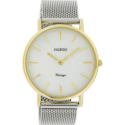 Oozoo Montre vintage avec bracelet en métal milanais en acier inoxydable, boîtier plat doré, seulement 7 mm de hauteur et 40 mm de diamètre dans différentes variantes, C20119 Or/nacre, Bracelet Oozoo Montre vintage avec bracelet en métal milanais en acier inoxydable, boîtier plat doré, seulement 7 mm de hauteur et 40 mm de diamètre dans différentes variantes, C20119 Or/nacre, Bracelet