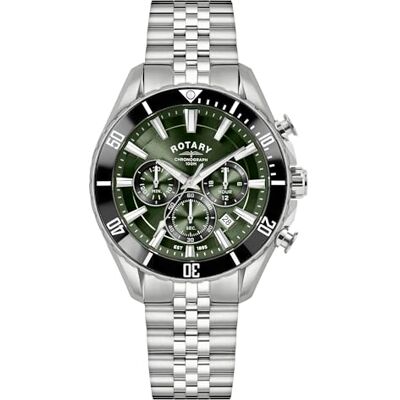 Rotary Montre chronographe Apex 100 pour homme Étanche jusqu'à 100 m Cadran vert Bracelet en acier inoxydable Rotary Montre chronographe Apex 100 pour homme Étanche jusqu'à 100 m Cadran vert Bracelet en acier inoxydable