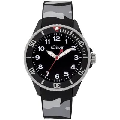 s.Oliver Kinderuhr Rond Noir 38 mm Uhr aus Kunststoff avec mouvement à quartz sur bracelet en silicone avec Dornschließe montre-bracelet analogique 5 ATM étanche résistant aux rayures s.Oliver Kinderuhr Rond Noir 38 mm Uhr aus Kunststoff avec mouvement à quartz sur bracelet en silicone avec Dornschließe montre-bracelet analogique 5 ATM étanche résistant aux rayures