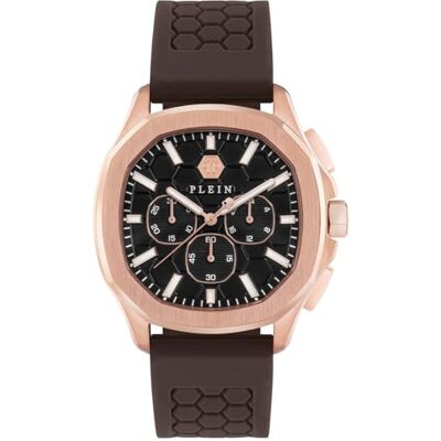 Philipp Plein Montre chrono à quartz $PECTRE Chrono pour homme, Or rose/marron/silicone Pwsaa0523, bracelet Philipp Plein Montre chrono à quartz $PECTRE Chrono pour homme, Or rose/marron/silicone Pwsaa0523, bracelet