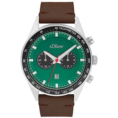 s.Oliver Montre chronographe analogique pour homme avec bracelet en cuir, marron, étanche jusqu'à 5 bars, livrée dans un coffret cadeau, 2033496 s.Oliver Montre chronographe analogique pour homme avec bracelet en cuir, marron, étanche jusqu'à 5 bars, livrée dans un coffret cadeau, 2033496