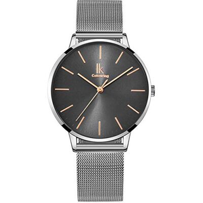 Alienwork Montre Femme Argent Bracelet Maille Gris Très Mince Alienwork Montre Femme Argent Bracelet Maille Gris Très Mince