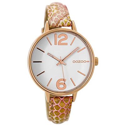 Oozoo Montre pour femme avec bracelet en cuir 38 mm Rose/blanc/doré Snake C9481, or rose, blanc, or rose, mittel, Bracelet Oozoo Montre pour femme avec bracelet en cuir 38 mm Rose/blanc/doré Snake C9481, or rose, blanc, or rose, mittel, Bracelet