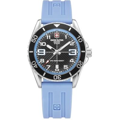 Alpine 7029.1 Montre à quartz analogique pour homme en silicone, Acier/silicone/bleu clair 1831sam, bracelet Alpine 7029.1 Montre à quartz analogique pour homme en silicone, Acier/silicone/bleu clair 1831sam, bracelet