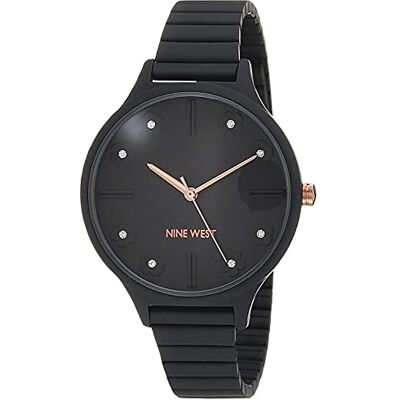 Nine West Montre bracelet en caoutchouc avec cristaux accentués, gris, Sangle Nine West Montre bracelet en caoutchouc avec cristaux accentués, gris, Sangle