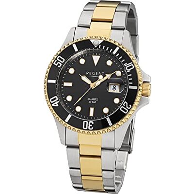 REGENT Montre pour homme avec bracelet en acier inoxydable de 40 mm de diamètre avec couronne vissée 30 bar à quartz, date, Argenté, Bracelet REGENT Montre pour homme avec bracelet en acier inoxydable de 40 mm de diamètre avec couronne vissée 30 bar à quartz, date, Argenté, Bracelet