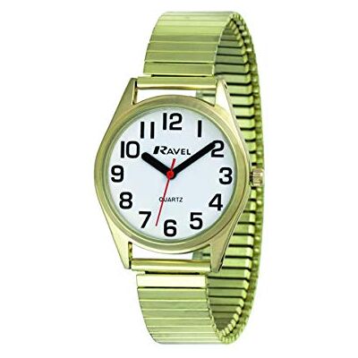 Ravel Montre unisexe avec bracelet en acier inoxydable ultra plat avec grands chiffres et aiguilles Ravel Montre unisexe avec bracelet en acier inoxydable ultra plat avec grands chiffres et aiguilles