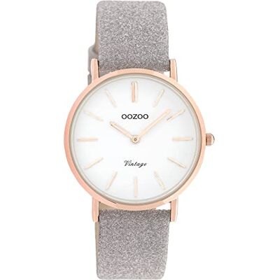 Oozoo Montre vintage avec bracelet en cuir à paillettes Diamètre : 32 mm Différentes variantes, or rose, blanc, taupe, mittel, sangle Oozoo Montre vintage avec bracelet en cuir à paillettes Diamètre : 32 mm Différentes variantes, or rose, blanc, taupe, mittel, sangle