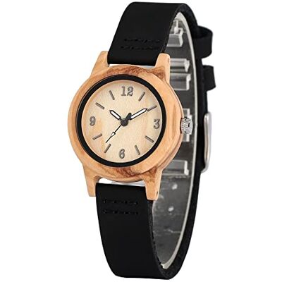 INGRAX Montres Classique Marron Cas Montre en Bois pour Femmes en Cuir Bracelet Noir À La Main en Bois Montre-Bracelet Cadeau Lumineux Aiguille Cadran, Style B, sangle INGRAX Montres Classique Marron Cas Montre en Bois pour Femmes en Cuir Bracelet Noir À La Main en Bois Montre-Bracelet Cadeau Lumineux Aiguille Cadran, Style B, sangle
