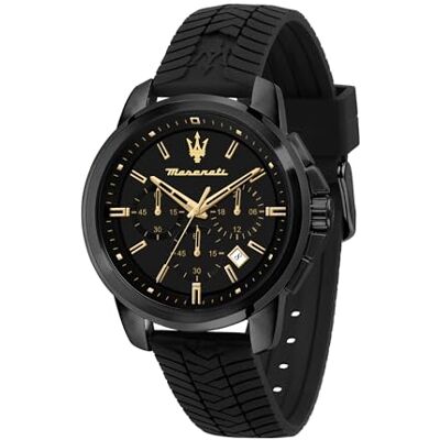 Maserati Montre pour Homme, Collection Successo, en Acier, Silicone, avec Bracelet en Silicone R8871621011, Noir, sangle Maserati Montre pour Homme, Collection Successo, en Acier, Silicone, avec Bracelet en Silicone R8871621011, Noir, sangle