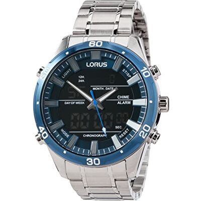Lorus Montre à quartz analogique et numérique pour homme avec bracelet en métal RW647AX9, bleu, Bracelet Lorus Montre à quartz analogique et numérique pour homme avec bracelet en métal RW647AX9, bleu, Bracelet