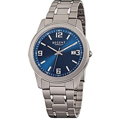 REGENT Montre pour homme avec bracelet à maillons en titane et boîtier en titane Diamètre : 38 mm Chiffres arabes Date REGENT Montre pour homme avec bracelet à maillons en titane et boîtier en titane Diamètre : 38 mm Chiffres arabes Date