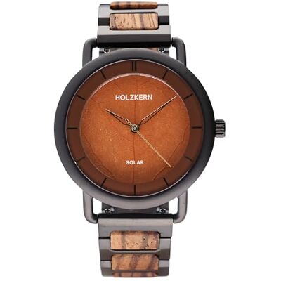 HOLZKERN Montre Solaire Homme Lauri Zebrano/Feuille Marron HOLZKERN Montre Solaire Homme Lauri Zebrano/Feuille Marron