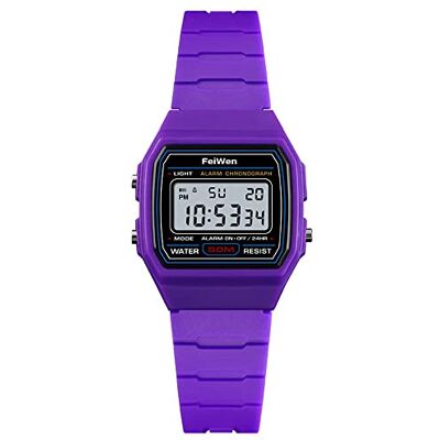 FeiWen Mode Simple Sport Montres Femme 50M Étanche Outdoor Militaires LED Électronique Alarme Chronomètre Plastique Digital Montre Bracelet de Garçon et Fille, Pourpre, sangle FeiWen Mode Simple Sport Montres Femme 50M Étanche Outdoor Militaires LED Électronique Alarme Chronomètre Plastique Digital Montre Bracelet de Garçon et Fille, Pourpre, sangle