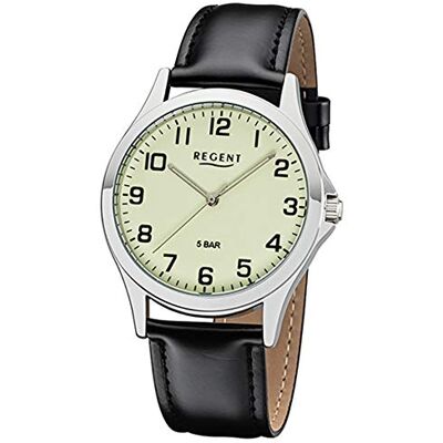 REGENT Miyota 11110757 Montre analogique pour homme avec bracelet en cuir synthétique, argent/noir, Sangles REGENT Miyota 11110757 Montre analogique pour homme avec bracelet en cuir synthétique, argent/noir, Sangles