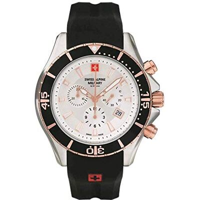 Alpine Montre chronographe à quartz analogique pour homme 7040 en silicone 10 ATM, Bic-rose/noir/argent 9852sam, bracelet Alpine Montre chronographe à quartz analogique pour homme 7040 en silicone 10 ATM, Bic-rose/noir/argent 9852sam, bracelet