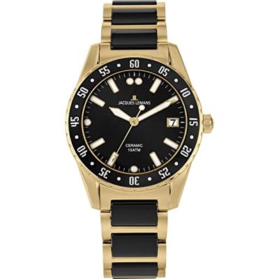 JACQUES LEMANS Liverpool Montre pour homme en acier inoxydable massif et céramique high-tech 42-10, Or rose, Bracelet JACQUES LEMANS Liverpool Montre pour homme en acier inoxydable massif et céramique high-tech 42-10, Or rose, Bracelet