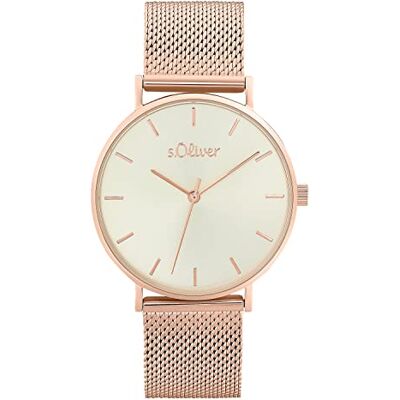 s.Oliver Montre à quartz analogique pour femme avec bracelet en acier inoxydable, résistante à l'eau jusqu'à 3 bars, livrée dans un coffret cadeau. s.Oliver Montre à quartz analogique pour femme avec bracelet en acier inoxydable, résistante à l'eau jusqu'à 3 bars, livrée dans un coffret cadeau.
