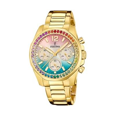 Festina F20609/5 Montre chronographe plaquée or avec bracelet et zircones pour femme Festina F20609/5 Montre chronographe plaquée or avec bracelet et zircones pour femme