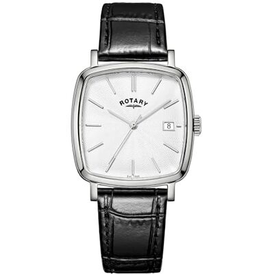 Rotary Heritage Astoria Montre carrée pour homme avec boîtier en acier inoxydable et bracelet en cuir noir Rotary Heritage Astoria Montre carrée pour homme avec boîtier en acier inoxydable et bracelet en cuir noir