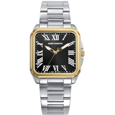 Mark Maddox HM0153-52 Montre homme analogique trois aiguilles, boîtier en acier et IP doré, cadran noir avec chiffres romains, bracelet en acier Mark Maddox HM0153-52 Montre homme analogique trois aiguilles, boîtier en acier et IP doré, cadran noir avec chiffres romains, bracelet en acier