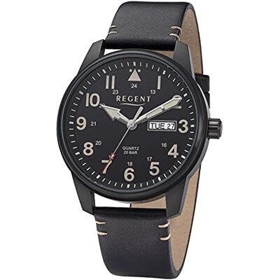 REGENT Montres Homme Analogique Quartz 32018695, Cadran noir, Sangles REGENT Montres Homme Analogique Quartz 32018695, Cadran noir, Sangles