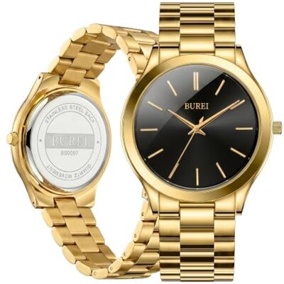BUREI Montre tendance en acier inoxydable pour homme, montre à quartz avec mouvement japonais pour homme, montre classique de luxe de 42 mm BUREI Montre tendance en acier inoxydable pour homme, montre à quartz avec mouvement japonais pour homme, montre classique de luxe de 42 mm