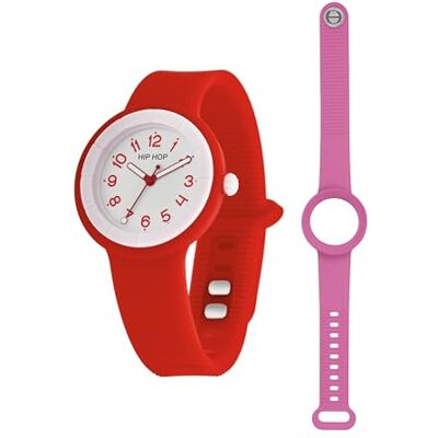 HIP HOP Montre femme, collection HERO.DOT, mouvement à quartz analogique, résistant à l'eau jusqu'à 50 mètres, bracelet en silicone, longueur réglable, idées cadeaux pour femme, rouge, 34, Moderne HIP HOP Montre femme, collection HERO.DOT, mouvement à quartz analogique, résistant à l'eau jusqu'à 50 mètres, bracelet en silicone, longueur réglable, idées cadeaux pour femme, rouge, 34, Moderne