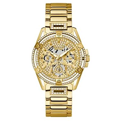 GUESS US Montre multifonction pour femme avec cristaux dorés, Doré, Bracelet GUESS US Montre multifonction pour femme avec cristaux dorés, Doré, Bracelet