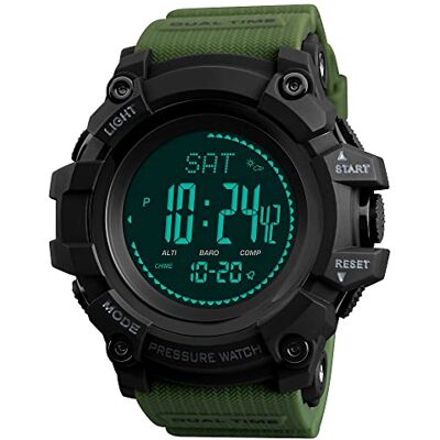 FeiWen Montre de sport numérique pour homme et jeune Grande boussole En plastique Avec bracelet en caoutchouc vert Multifonction FeiWen Montre de sport numérique pour homme et jeune Grande boussole En plastique Avec bracelet en caoutchouc vert Multifonction