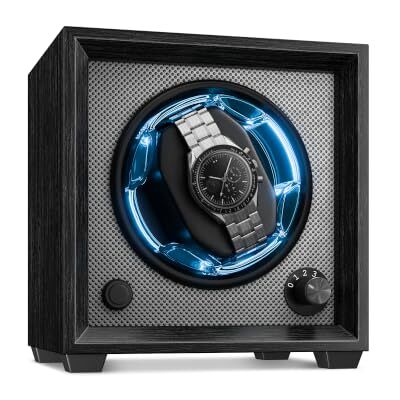 KLARSTEIN Remontoir de montre automatique pour 1 montre, avec porte en acrylique et LED bleues, 4 paramètres TPD, fonctionnement silencieux KLARSTEIN Remontoir de montre automatique pour 1 montre, avec porte en acrylique et LED bleues, 4 paramètres TPD, fonctionnement silencieux