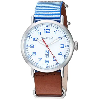 Nautica Homme 40mm Bracelet Cuir Boitier Laiton Quartz Montre NAPWLS904, sangle Nautica Homme 40mm Bracelet Cuir Boitier Laiton Quartz Montre NAPWLS904, sangle