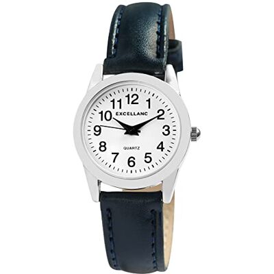 Excellanc 1900288 Montre pour femme en cuir synthétique avec boucle ardillon à quartz analogique, bleu foncé, Lanières Excellanc 1900288 Montre pour femme en cuir synthétique avec boucle ardillon à quartz analogique, bleu foncé, Lanières