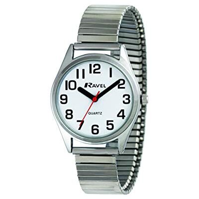 Ravel Montre unisexe avec bracelet en acier inoxydable ultra plat avec grands chiffres et aiguilles Ravel Montre unisexe avec bracelet en acier inoxydable ultra plat avec grands chiffres et aiguilles