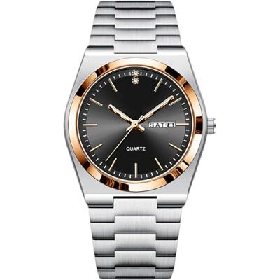 RORIOS Montre Quartz Homme Affichage Jour-Date Bracelet Acier Inoxydable Ton Or Rose-Argent Montres pour Bureau/Décontractée/Outdoor Watches, Or rose noir, L RORIOS Montre Quartz Homme Affichage Jour-Date Bracelet Acier Inoxydable Ton Or Rose-Argent Montres pour Bureau/Décontractée/Outdoor Watches, Or rose noir, L
