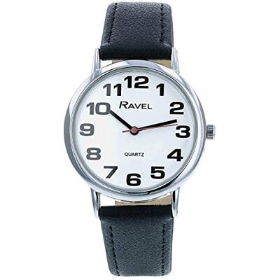 Ravel Montre Bracelet Unisexe Facile à Lire avec de Gros Chiffres Cadran Blanc/Ton argenté/Noir Ravel Montre Bracelet Unisexe Facile à Lire avec de Gros Chiffres Cadran Blanc/Ton argenté/Noir