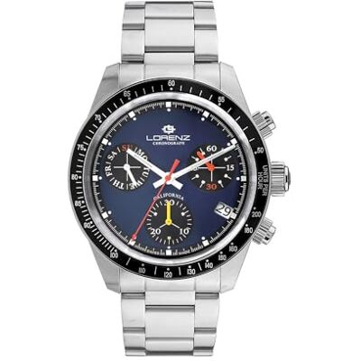 Lorenz California 090003BO Montre de sport pour homme Montre chronographe à quartz suisse Montre de plongée avec bracelet en acier Lorenz California 090003BO Montre de sport pour homme Montre chronographe à quartz suisse Montre de plongée avec bracelet en acier