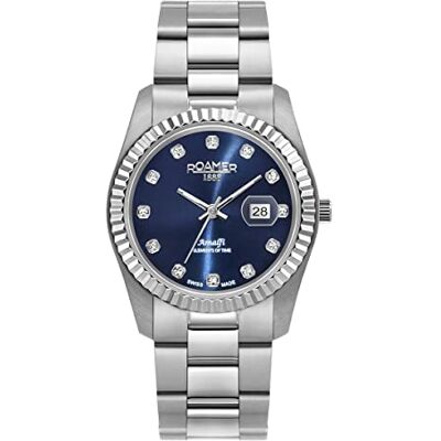 Roamer Amalfi 852844 Montre à quartz analogique pour femme, Argenté/bleu 852844 41 49 20, Bracelet Roamer Amalfi 852844 Montre à quartz analogique pour femme, Argenté/bleu 852844 41 49 20, Bracelet