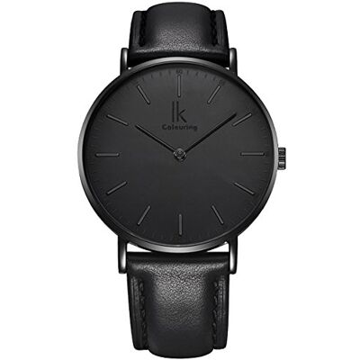 Alienwork IK All Black Montre Hommes Femmes Noir Bracelet en Cuir Ultra-mince Alienwork IK All Black Montre Hommes Femmes Noir Bracelet en Cuir Ultra-mince