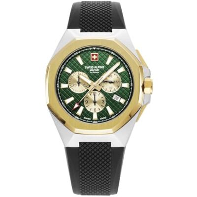 Alpine 7005.9 Montre chronographe à quartz analogique pour homme en silicone, Bic-doré/noir/vert 9844sam, Sangles Alpine 7005.9 Montre chronographe à quartz analogique pour homme en silicone, Bic-doré/noir/vert 9844sam, Sangles