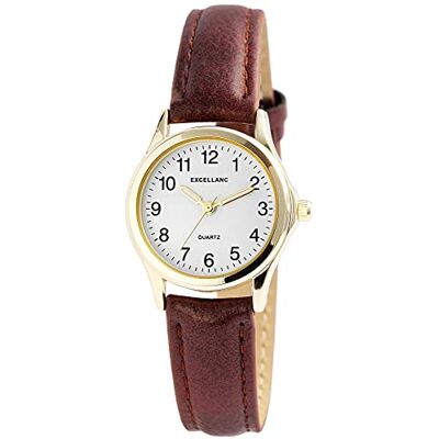 Excellanc Montre pour femme en cuir synthétique avec boucle ardillon Aiguilles lumineuses Analogiques 1900264, marron, sangle Excellanc Montre pour femme en cuir synthétique avec boucle ardillon Aiguilles lumineuses Analogiques 1900264, marron, sangle