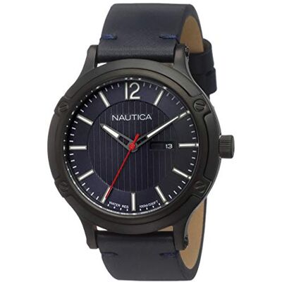 Nautica Homme Analogique Quartz Montre avec Bracelet en Cuir NAPPRH017, sangle Nautica Homme Analogique Quartz Montre avec Bracelet en Cuir NAPPRH017, sangle