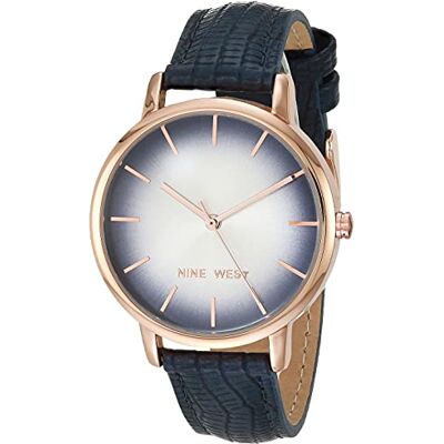 Nine West Montre à Bracelet pour Femme NW/2572, Bleu Marine/Or Rose, Sangle Nine West Montre à Bracelet pour Femme NW/2572, Bleu Marine/Or Rose, Sangle