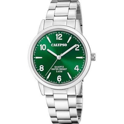 Calypso Montre pour Homme K5858/5 Basic Boîtier en Acier Inoxydable Gris Bracelet en Acier Inoxydable Gris, Vert Calypso Montre pour Homme K5858/5 Basic Boîtier en Acier Inoxydable Gris Bracelet en Acier Inoxydable Gris, Vert