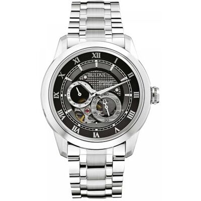 Bulova Automatic Montre-bracelet de créateur pour homme à remontage automatique bracelet en cuir/acier inoxydable, Noir, Acier inoxydable Bulova Automatic Montre-bracelet de créateur pour homme à remontage automatique bracelet en cuir/acier inoxydable, Noir, Acier inoxydable